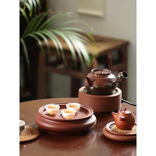 功夫茶盘 潮州手拉朱泥茶船明德园大号8寸圆形家用干泡台蓄水茶台