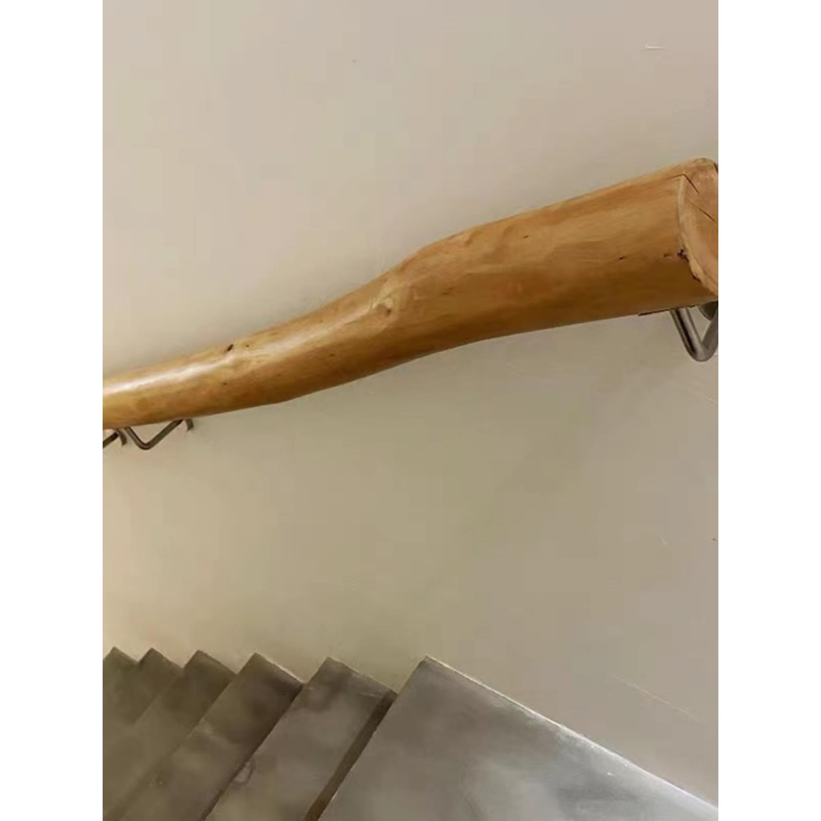 覆古楼梯扶手实木栏杆护栏室内原木栏杆靠墙实木树枝覆式走廊装饰