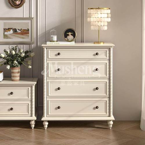 白色实木四斗柜客厅靠墙抽屉柜法式卧室床头边柜北欧收纳储物柜子