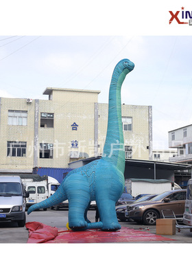 厂家定制充气仿真模型 7米高蓝色LED灯光恐龙 移动展览充气模型