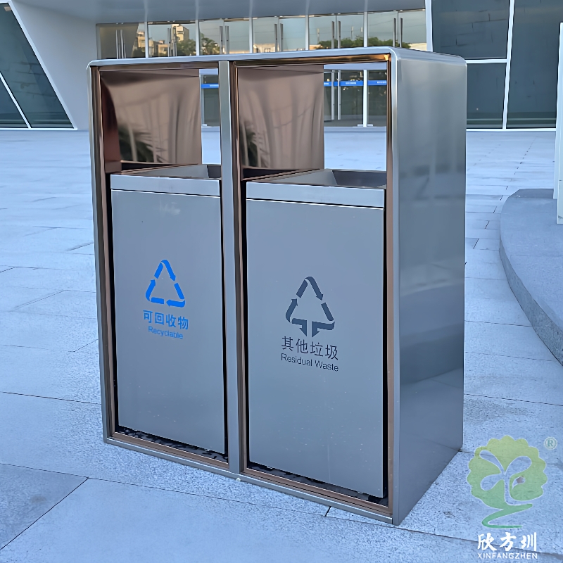 室内户外不锈钢两分类垃圾桶酒店商场电梯口售楼处果皮箱轻奢电镀