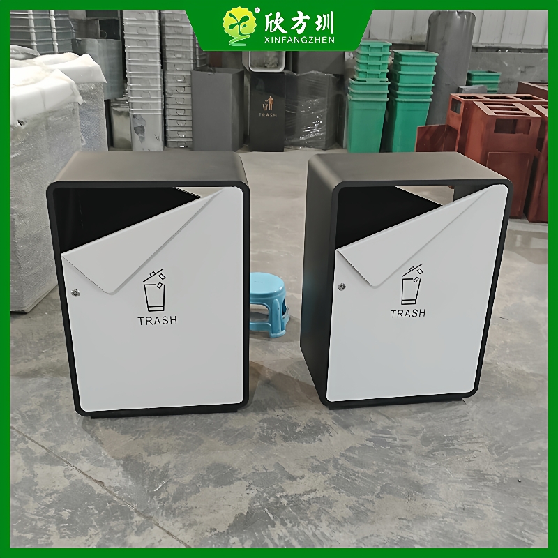 广东户外公园景区街道小区喷塑烤漆三角形投口不锈钢垃圾桶单筒