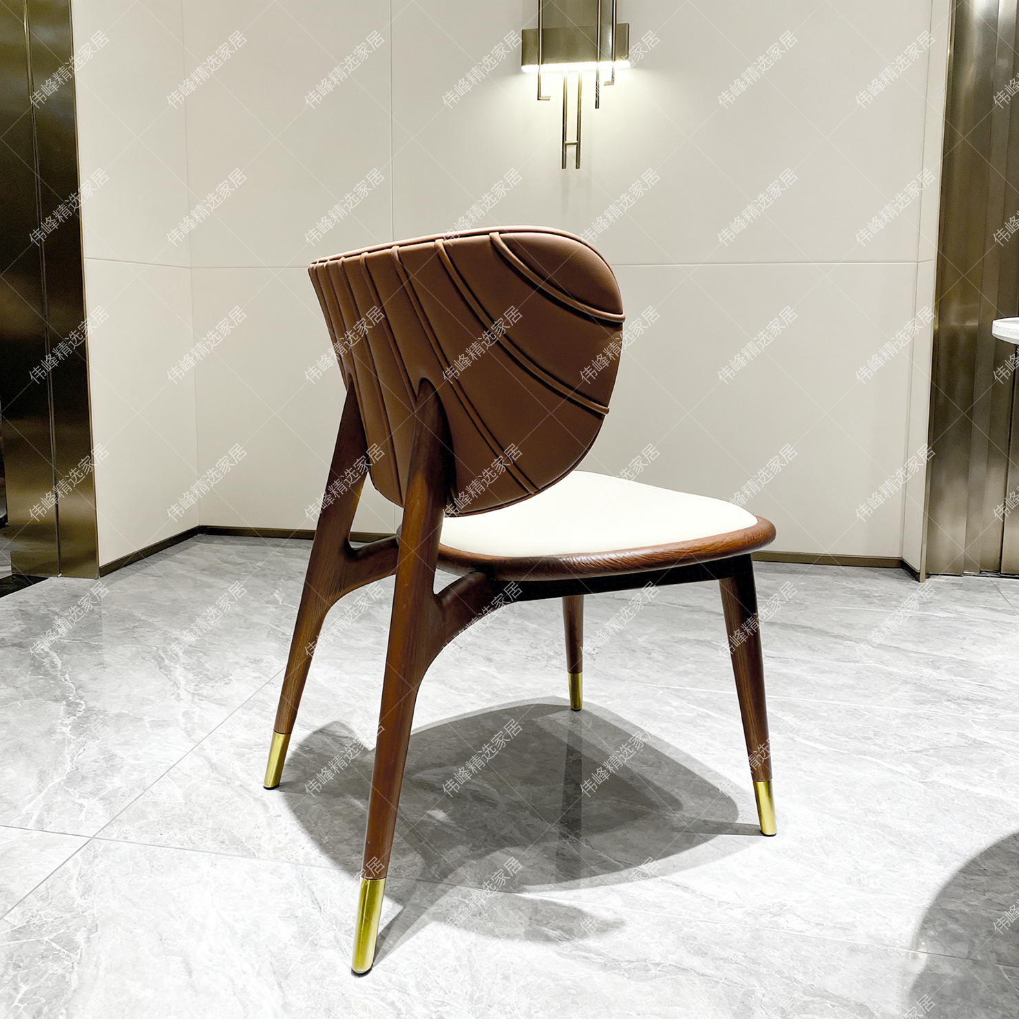 真皮餐椅白蜡木客房法式现代贝壳