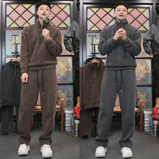 两件套青年穿搭 老钱风百搭潮流运动套装 休闲慵懒风卫衣套装 男冬季
