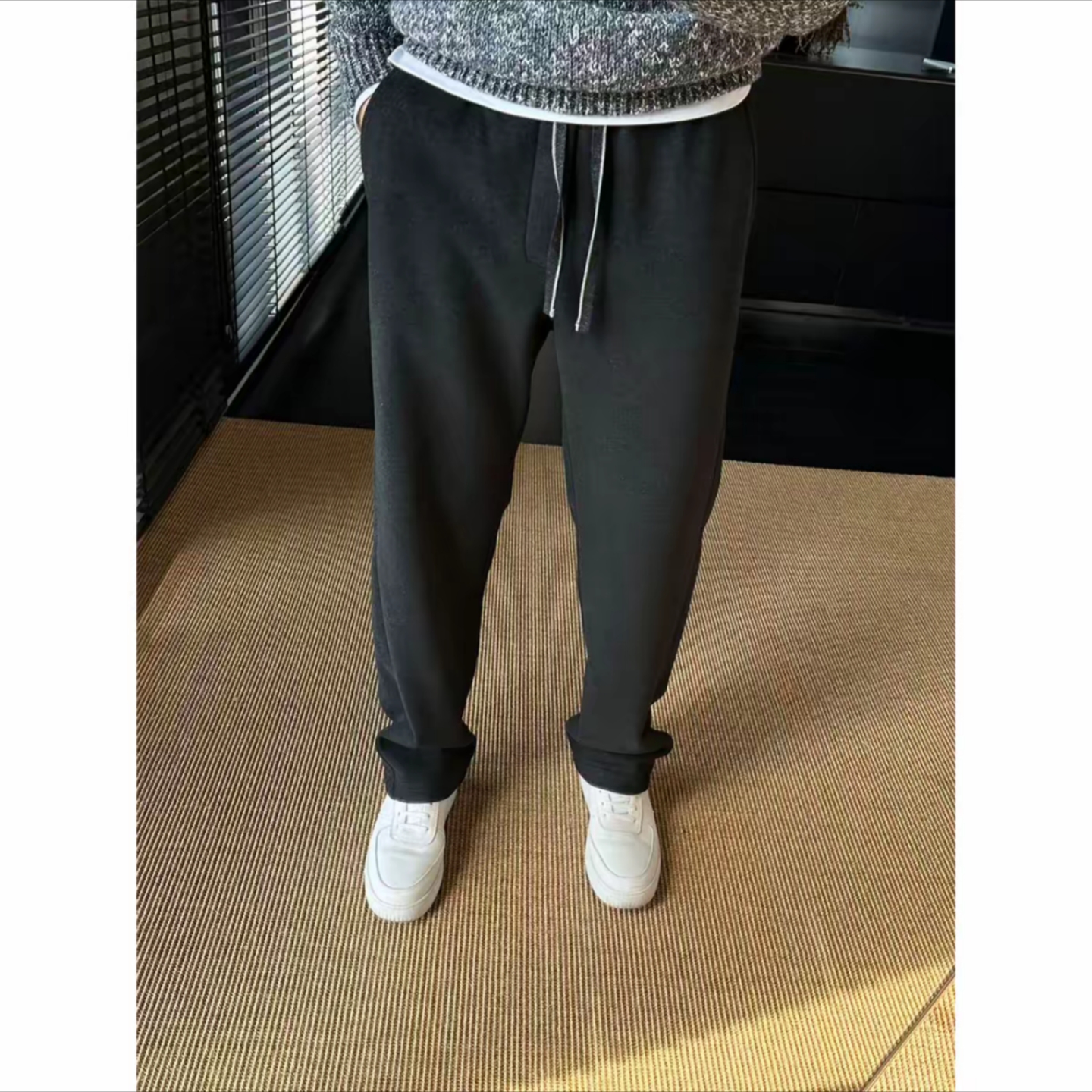 老钱风冬季加绒加厚直筒男休闲裤