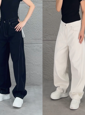 复古潮流高级感男士冬款加绒弯刀设计休闲牛仔裤宽松显瘦百搭长裤