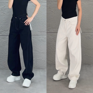 复古潮流高级感男士冬款加绒弯刀设计休闲牛仔裤宽松显瘦百搭长裤