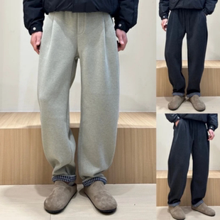 冬季轻奢加绒休闲裤男款撞色格子设计感直筒弯刀卫裤品质潮男穿搭