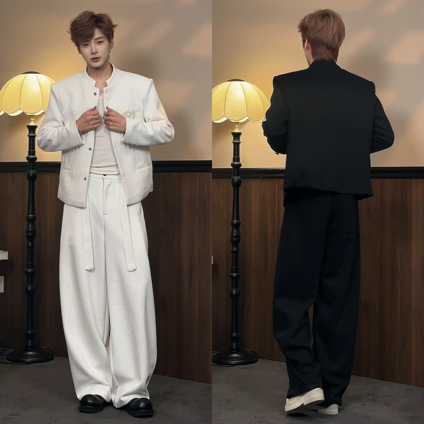 春季男士轻奢新中式立领设计夹克直筒裤两件套时尚百搭高级感套装