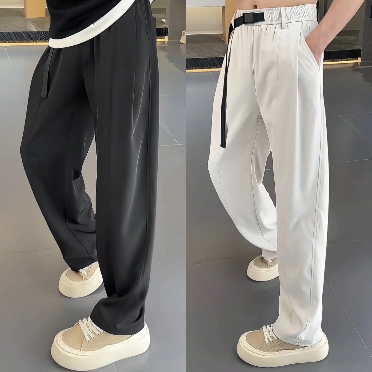 秋季新款男士美式休闲弯刀裤潮牌宽松百搭垂感直筒运动休闲裤长裤