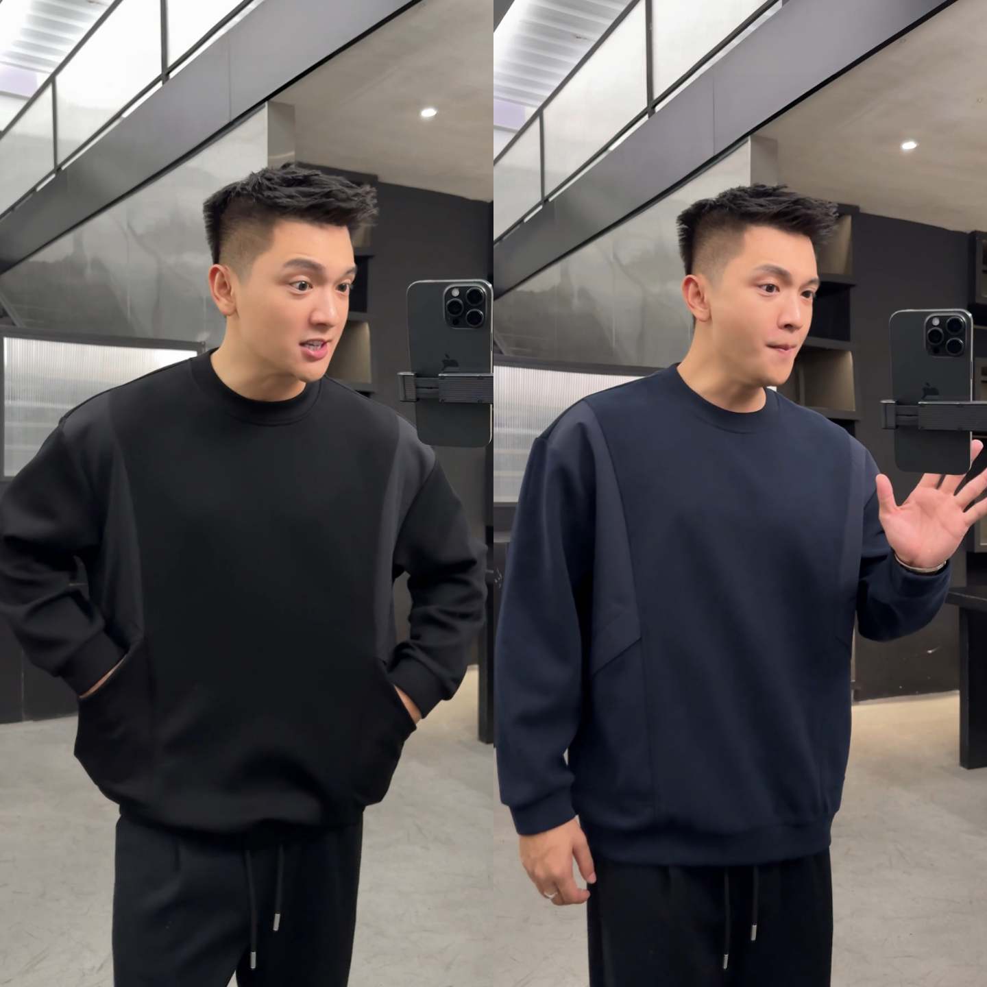 设计时尚设计感撞色拼接卫衣男