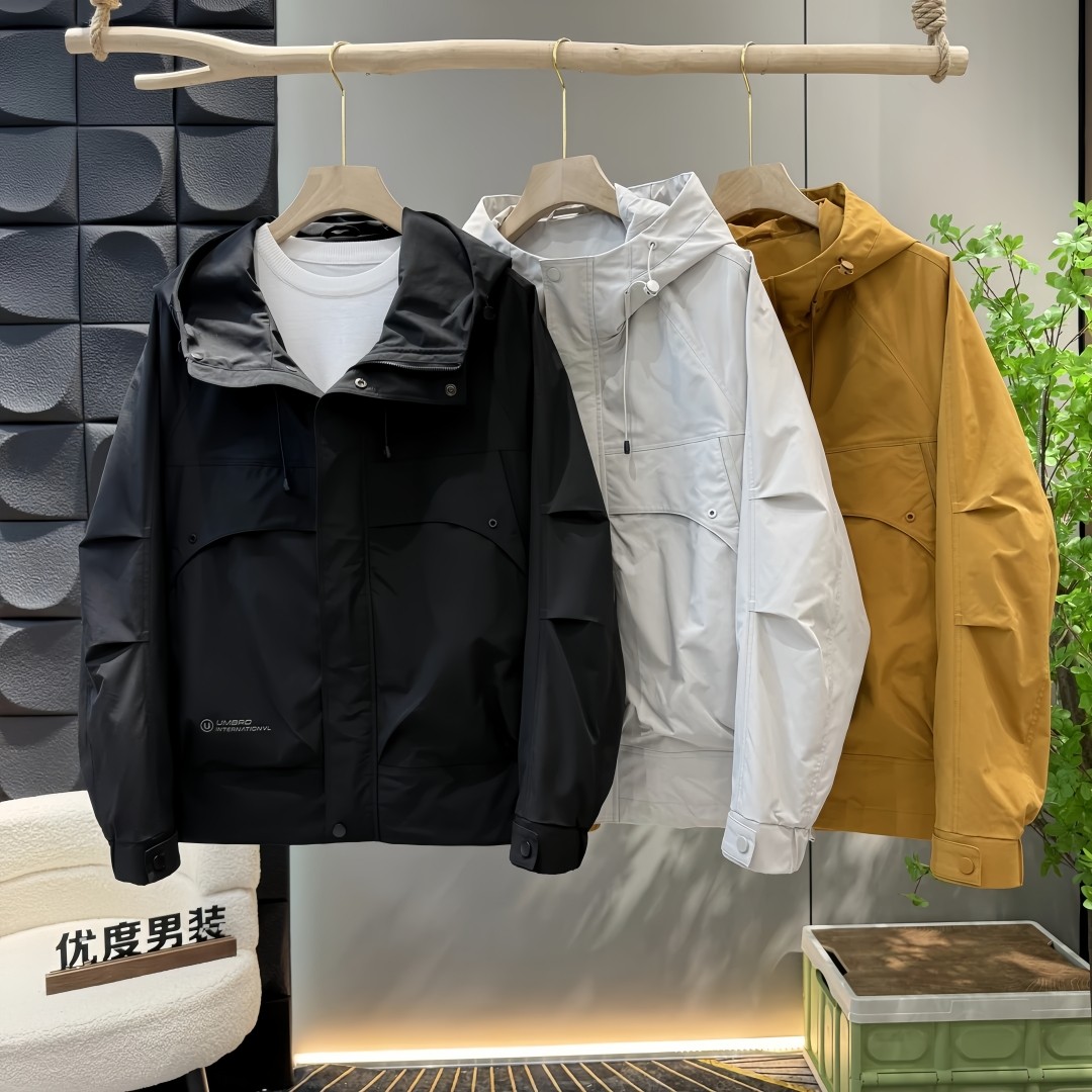 秋季连帽工装冲锋衣男士潮牌痞帅宽松休闲时尚情侣外套防风夹克衫