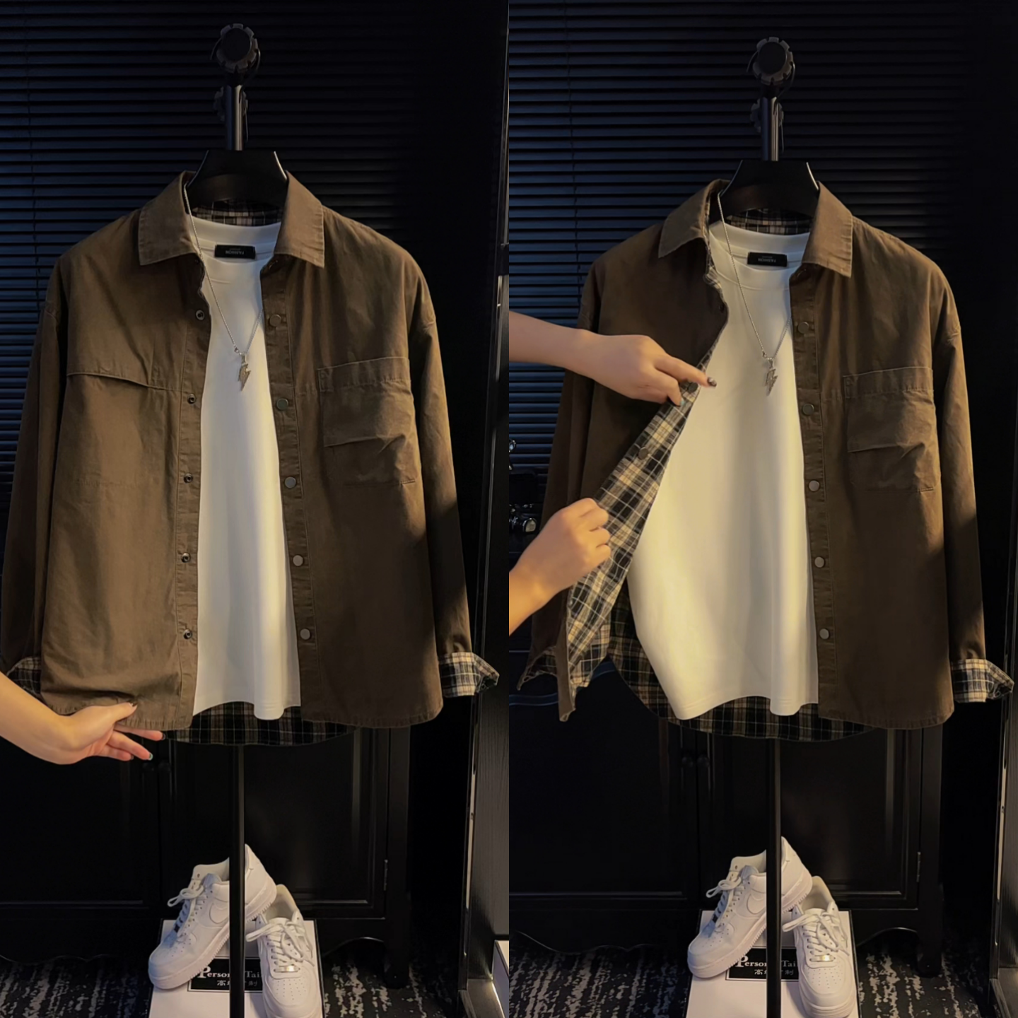 秋季男士美式复古格子休闲外套