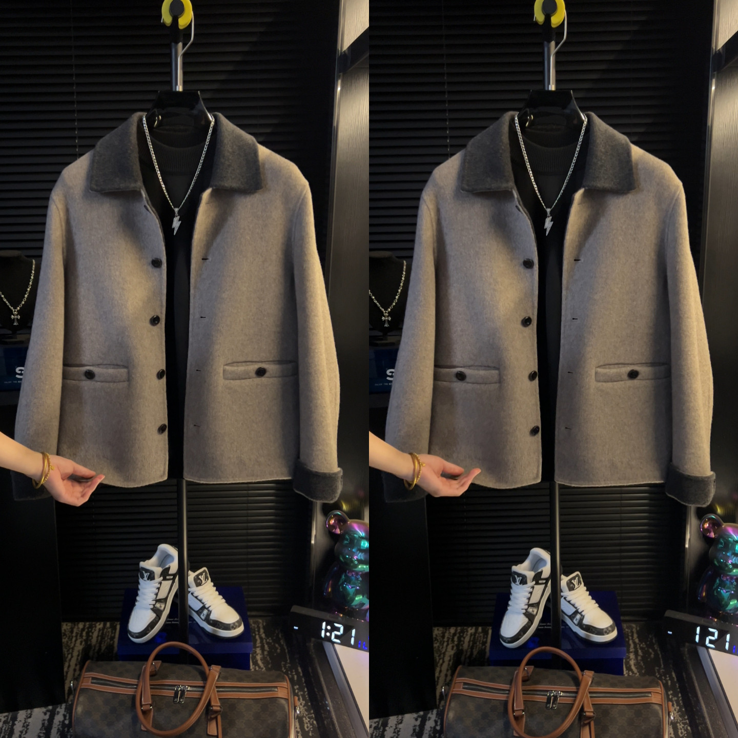 直播间同款冬季韩版潮流复古夹克撞色翻领休闲风外套男高级感男装