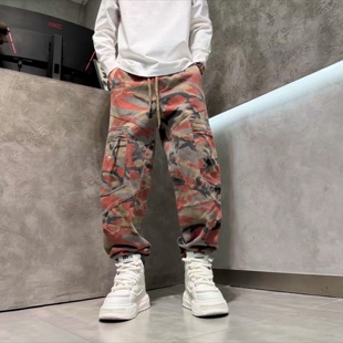 裤 百搭拼接宽松水洗日系潮流复古迷彩工装 潮 束脚休闲裤 高品质男士