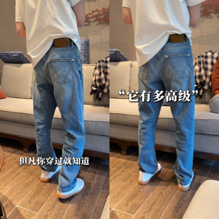 秋季牛仔裤男士复古水洗天蓝直筒蓝色修身显瘦百搭弹力小直筒裤