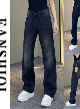 冬季男士定制款加绒牛仔裤美式复古百搭亲肤保暖直筒休闲裤高品质