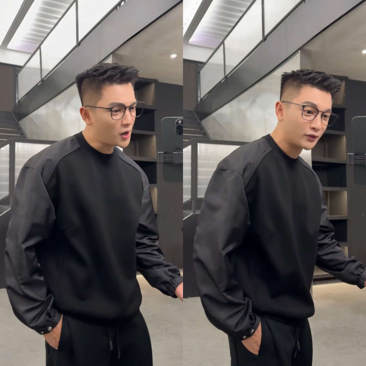 时尚拼色休闲风圆领卫衣男士秋季宽松高级感百搭简约长袖上衣廓形