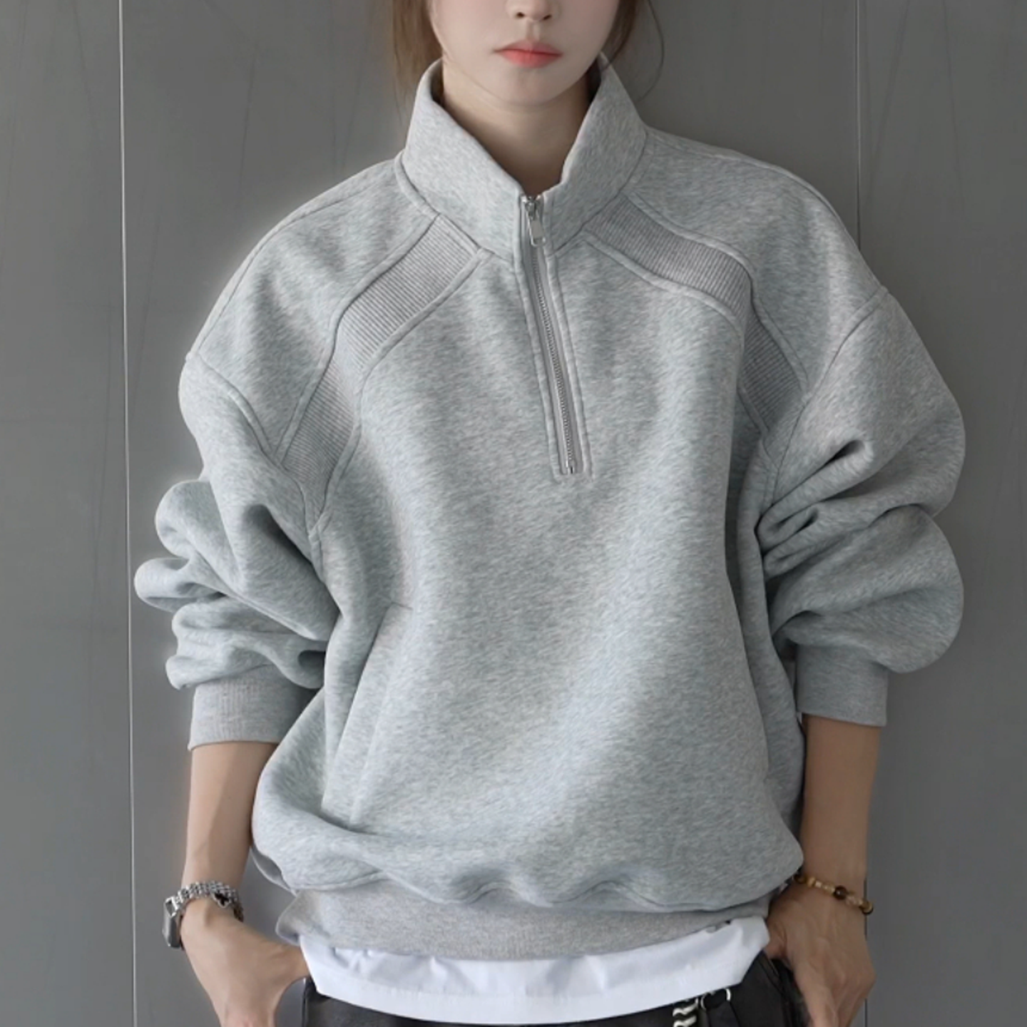 秋季新款男士潮流个性半拉链设计感立领卫衣长袖打底上衣男女同款
