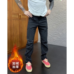 冬季新款时尚休闲百搭户外风纯色加绒男士工装裤大口袋休闲裤百搭