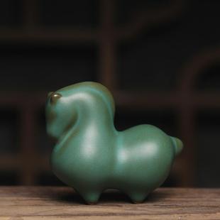 特色茶桌小摆件家居摆设复古 古铜绿小唐马绿马陶瓷茶宠小茶玩个性