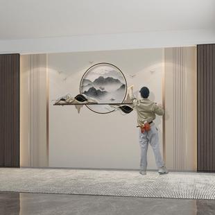 大气3d立体墙布轻奢山水墙纸客厅沙发墙布壁画电视背景墙壁布 中式