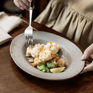 复古风粗陶家用异形盘轻奢西餐牛排盘菜盘沙拉盘意面盘 景德镇同款