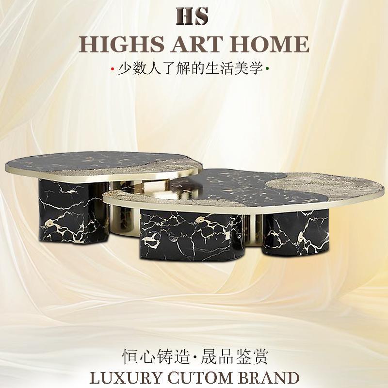 葡萄牙异形高端茶几客厅家用大理石金属组合茶台设计师轻奢咖啡桌