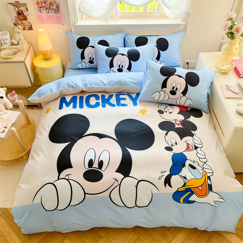 迪士尼卡通儿童四件套纯棉被套米老鼠米奇维尼宝贝全棉床单床笠