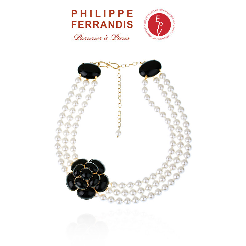 【AZLOOK】Philippe Ferrandis黑色经典山茶花珍珠项链轻奢高级感