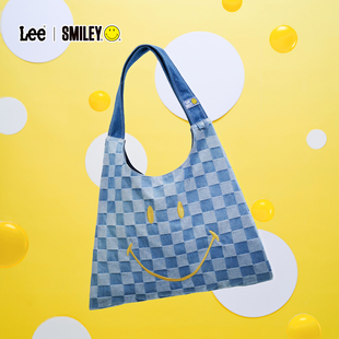 Lee×Smiley官方笑臉包棋盤格托特包大容量購物袋女生通勤單肩包