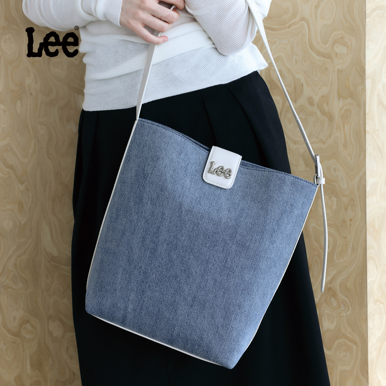 Lee新款潮流牛仔水桶包女生菜篮子包休闲通勤单肩斜挎包手提女包
