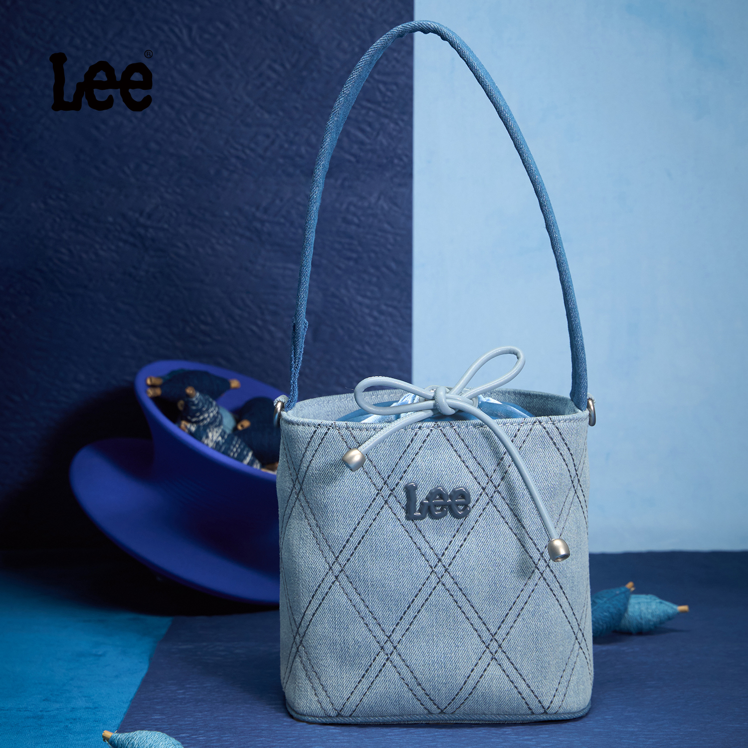Lee格纹花篮包牛仔水桶包