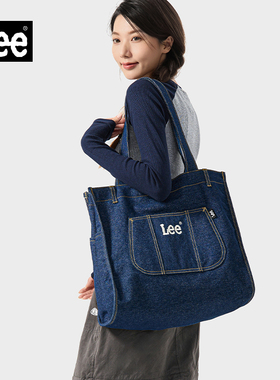 Lee官方新款托特包女休闲单肩包上班通勤包包大容量牛仔布手提包