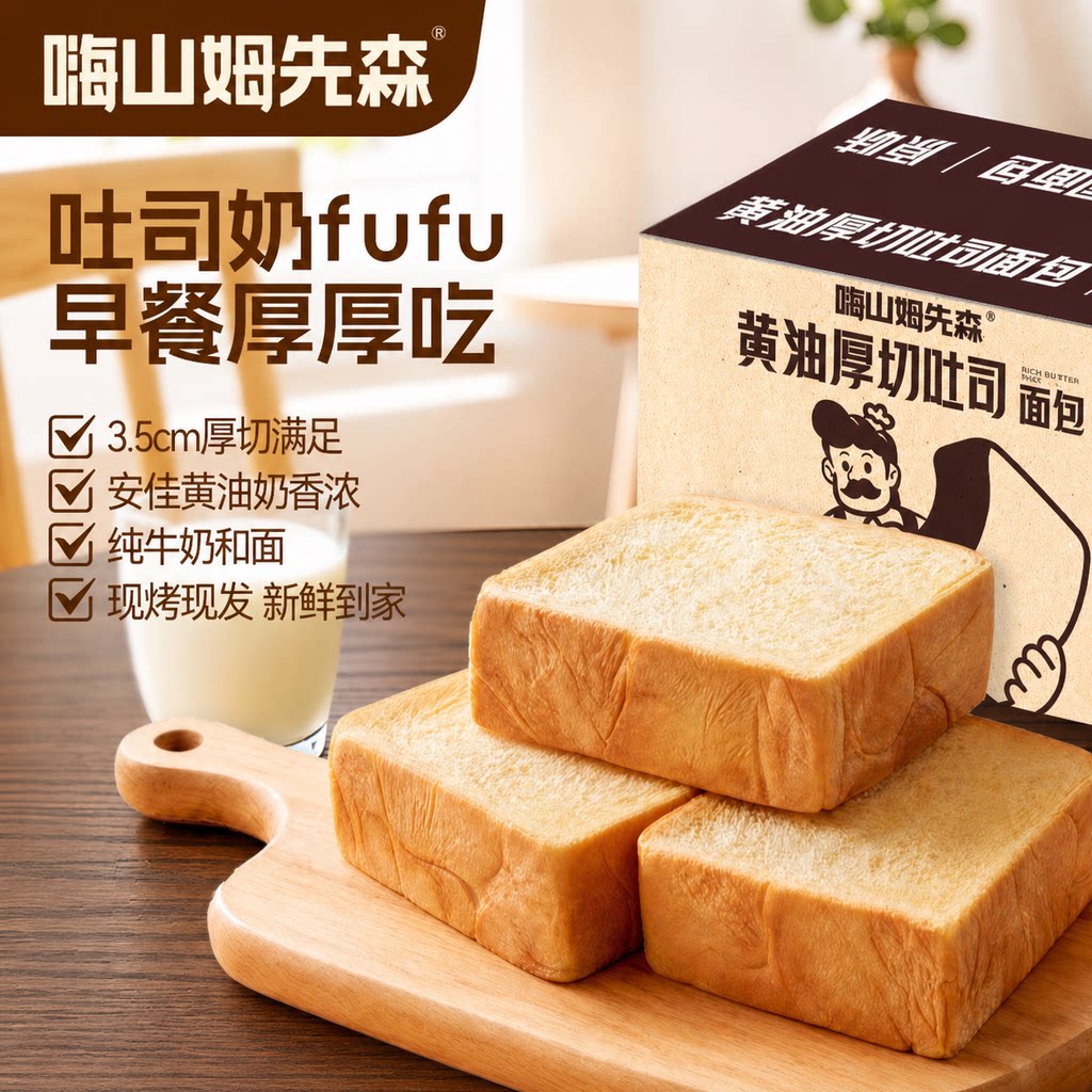 嗨山姆先森面包手工厚切吐司儿童早餐营养牛乳切片手撕面包整箱装图片