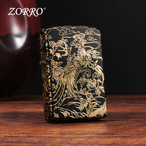 ZORRO/佐罗鎏金百鸟朝凤二代升级内胆煤油防风打火机男女士礼物