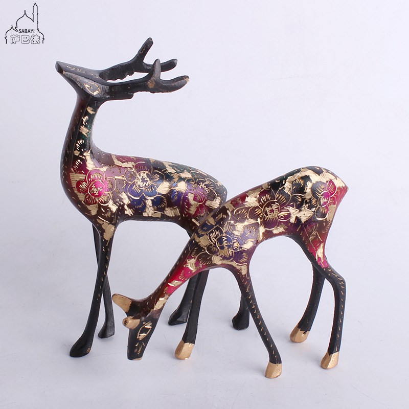 巴基斯坦铜器动物雌雄小对鹿手工艺术铜鹿摆设工艺品