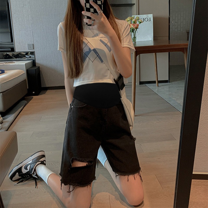 孕妇短裤夏款外穿夏季薄款五分阔腿裤子夏L天小个子打底牛仔裤夏