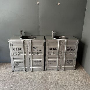 箱复古e工业风洗手盆不锈钢洗脸盆酒吧洗手台落地式 集装 洗漱台定