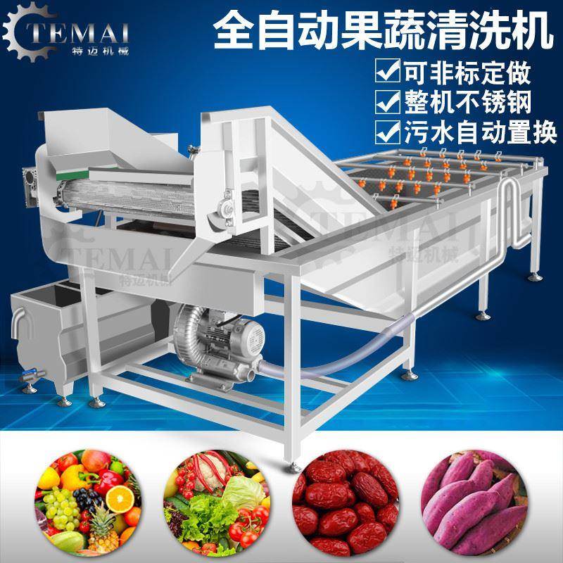 新品商用全自动苦苣菜清洗机 全自动苦麻菜气泡冲浪清洗加工流水