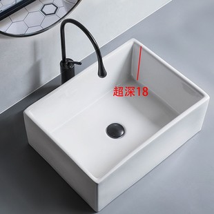 加v深陶瓷洗手盆防溅水家用卫生间方形深水槽 槽深18cm超深台上盆