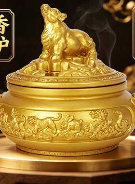 金牛树脂香炉檀香盘香线香复古香薰炉供佛熏香炉家用室内摆件香炉