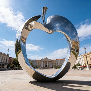 定制现货不锈钢苹果造型景观雕塑户外镜面镂空创意摆件装 饰品