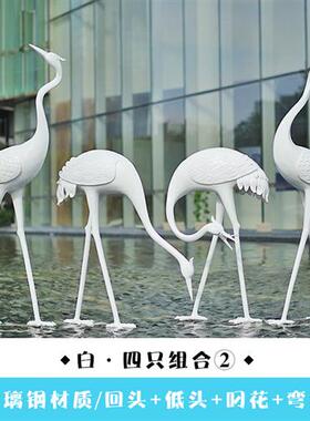户外仿铜仙鹤雕塑玻璃钢园林水景装饰品景观庭院公园丹顶鹤鸟摆件