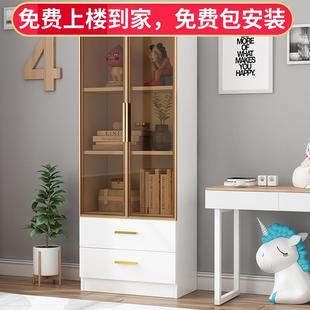 简易书架落地客厅带玻璃门书柜组合储物柜置物架实木收纳儿童学生