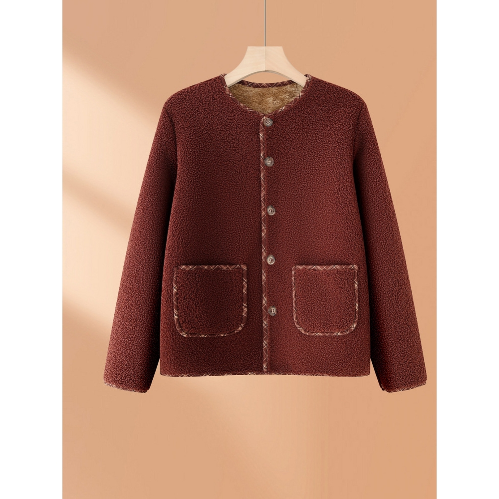 日本品质中年妈妈装秋冬新款羊羔毛外套中老年女装加厚保暖洋气颗