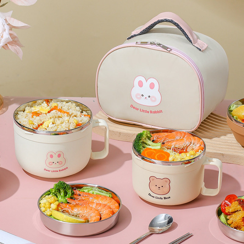 初中生饭盒小学生碗学生专用304刻名字儿童饭盆带盖食堂打饭饭缸