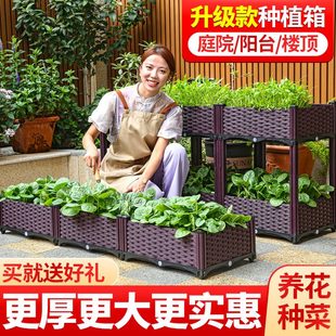 家庭阳台种菜家用蔬菜专用种植箱长方形塑料花盆特大楼顶花箱