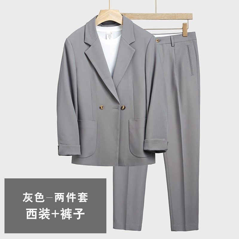 日系坠感休闲西服套装男宽松韩版帅气痞帅L潮轻熟春秋小西装外套
