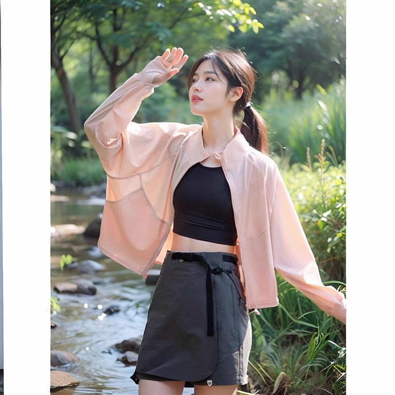 原纱防晒衣无帽外套女2025新款短立领宽松百搭夏季防紫外线防晒服